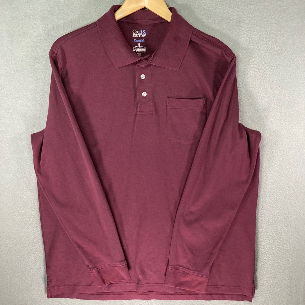 Croft & Barrow Mens Extra Soft Long Sleeve Polo Shirt Burgundy‎ XL Cotton Poly